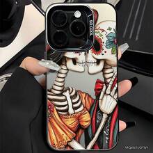 Stylish Romantic Themed Art Illustration Featuring A Pair Of Skull Lovers Where Long Haired Female And Her Partner Share Gentle Kissing Embrace, Both Dressed In Traditional Mexican Cultural Formal Attire With Intricate Decorated Floral Wide Brim Hats, Full Detailed Decorative Bones On Display, Perfect Design For Valentine Day, Phone Case, TPU, Compatible With GalaxyS 26 Ultra, - Image 1 1 Pc - View 4
