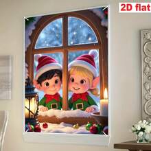 [Party Banner]1pc, Polyester Material, Christmas Theme Window Banner, Elf Wearing Christmas Hat Design, For Christmas - Christmas Elf Hat - View 2