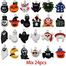10/20/24pcs Halloween Resin Charms Random Mixed Pumpkin Ghost Witch Skull Bat Castle 3D Pendant For DIY Bracelet Necklace Jewelry Making Findings - Multicolor - View 10