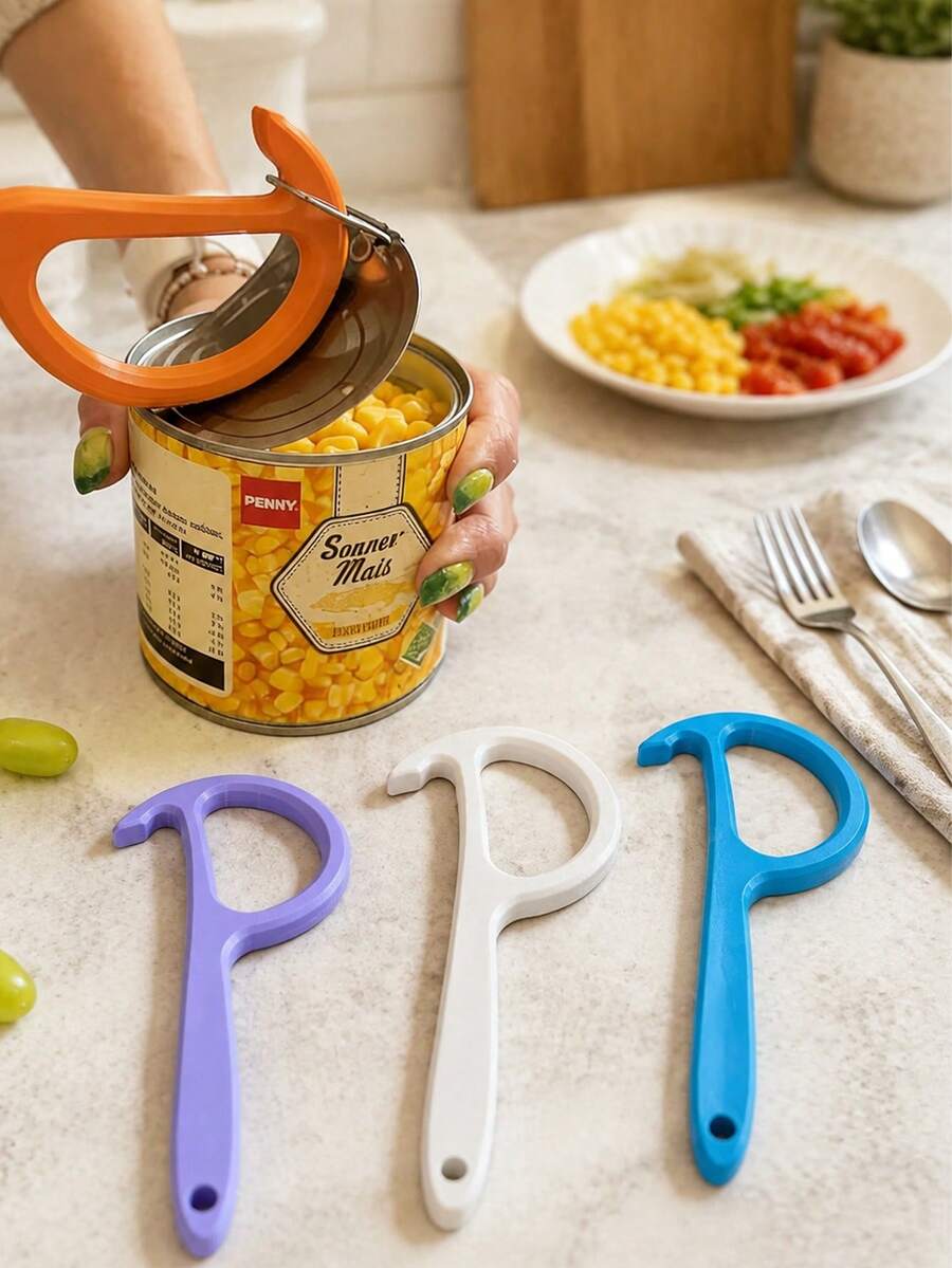 Can Opener, Non-Slip Handle, Plastic Manual Can Opener, Easy To Grip, Plastic Construction, Kitchen Can Opener, Perfect For Home And Restaurant Use, Ideal Christmas Party Accessory - Multicolor - View 1