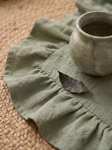 1/2/4/6pcs Solid Color Ruffled Edge Rectangular Placemats, Nordic Minimalist Style Kitchen Decor Table Mats, Suitable For Holiday Gatherings, Birthday Parties, Weddings, Dinner Parties, Table Decoration, Office Desk, Coffee Table Mat, Home Decor, Room Decor, Dorm Decor, All Season Use, Photography Background - Olive Green - View 5