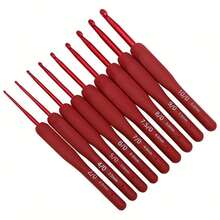 Set 9 buah Jarum Rajut Elegan Warna Merah dengan Pegangan Lembut, Jarum Rajut Ergonomis Aluminium dengan Pegangan Silikon Anti Selip, Mudah Memasukkan Benang Tanpa Tersangkut, Tahan Lama dan Mudah Digunakan, Cocok untuk Proyek Merajut dan Merenda, Alat Rajut, Perlengkapan Kerajinan Benang - Berbagai gaya - View 9