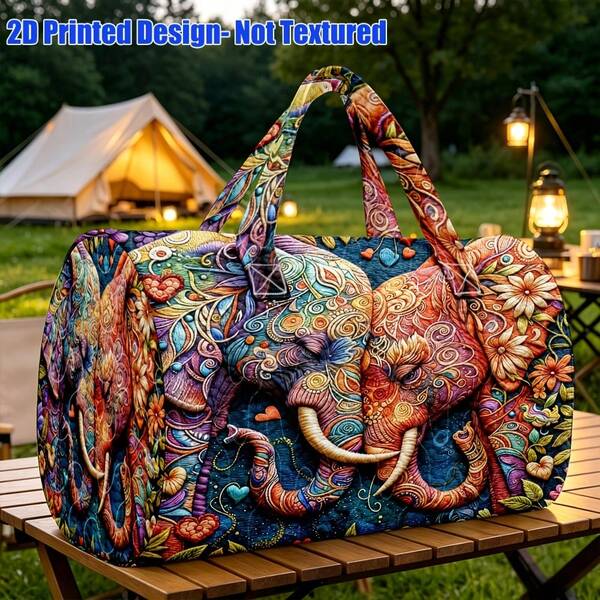 1 buah Tas Tangan Silinder Mandala Bunga Gajah Biru Gaya Seni Eksotis untuk Wanita, Hadiah Halloween, Thanksgiving, Natal, Motif Acak