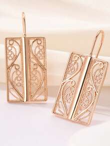 Gmzalx Hollow Metal Flower Long Dangle Earrings, Creative Bridal Earrings, Women's Daily Fashion Accessories - Hollow - View 7