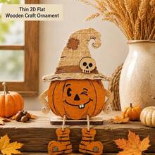 3pcs Halloween Wooden Autumn Decorative Signs With Stands, Pumpkin And Maple Leaf Accents, Thanksgiving Harvest Season Desktop Wall Home Display Decor - Multicolor - View 5