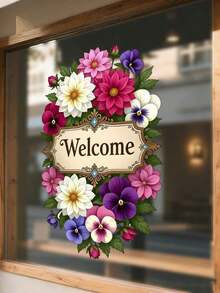 Creative Welcome Flower Glass Sticker, 2D Flat Decorative Window Sticker For Kitchen, Bedroom, Living Room, Self-Adhesive Window Sticker, Home Wall Sticker, Home Decor Window Sticker, Removable Self-Adhesive - D - View 2