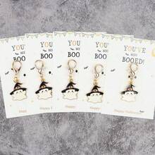 Gift For Her/Him, 5pcs/10pcs Cute Little Ghost Keychains With Halloween Greeting Cards, Creative Holiday Party Gift Pendant, Perfect For Family, Friends, Neighbors Holiday Gift - Multicolor - View 8
