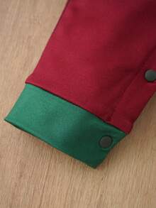 Christmas Santa & Reindeer Print Baby Long Sleeve Romper, Red & Green Colorblock Faux Belt Holiday Infant Long Crawler - Multicolor - View 7