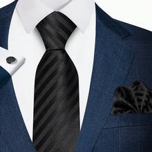 AlanKing Men's Striped Tie, Pocket Square And Cufflinks 3-Piece Set, Versatile Fashion Accessory For Business, Party, Banquet And Casual Outings - Multicolor - View 6