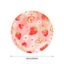 7/9 Inch Strawberry Series Printed Disposable Paper Plates, Floral Strawberry Disposable Party Plates, Party Decorations, Disposable Party Supplies, Birthday Party, Gift Party, Celebration Disposable Tableware - Watercolor Flower Strawberry - View 3