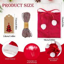 3set Christmas Drawstring Gift Bag Set- Bags Featuring Pom-Poms And Matching Gift Tags. These Reusable Fabric Bags Are Perfect For Packaging Small Gifts And Are Also Ideal For Christmas And New Year's Party Decorations And Gift Wrapping - Multicolor - View 9