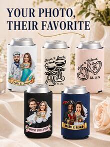 Custom Wedding Photo Can Cooler Sleeves, Personalized With Couple Photos, Names And Custom Text, Practical Drink Sleeves For Wedding Receptions And Bridal Events, Unique Guest Favors, Fun Keepsakes To Commemorate Your Unforgettable Big Wedding Day. - Multicolor - View 8