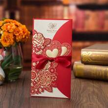 1set Laser Cut Wedding Invitations Card Heart Customize Greeting Cards With Ribbon Bridal Shower Wedding Party Supplies - View 12