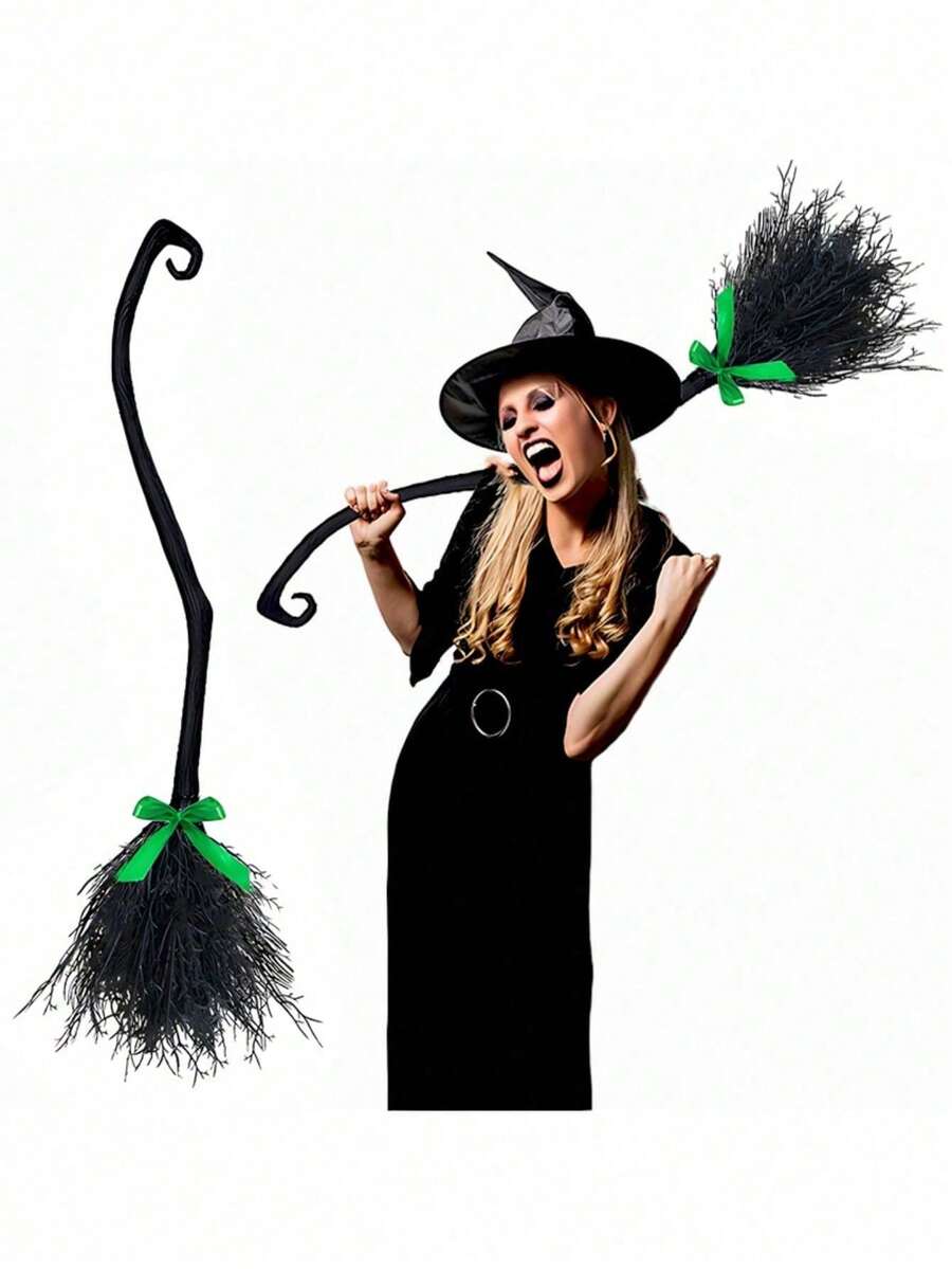 Halloween Witch Broom Decoration Cosplay Costume Plastic Witch Magic Broom Prop - Multicolor - View 1