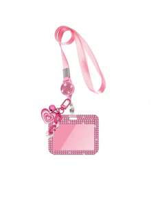 Shiny ID Card Holder With Lanyard And Matching Pendant, ID Card Storage Box, Anti-Loss Lanyard, Student ID Card Holder, Self-Service Restaurant Card Holder, Sliding Cover, Dual Card Slots, Small Card Slot, Bus Card Holder, Non-Inductive, Bank Card Holder, Metro Card Storage, Adjustable Portable ID Card Holder Decorative Keychain, Suitable For Office Workers And Students, Perfect Gift, Back To School Gift, Couple Card Holder, Bank Card Holder, Travel Essential - Multicolor - View 14