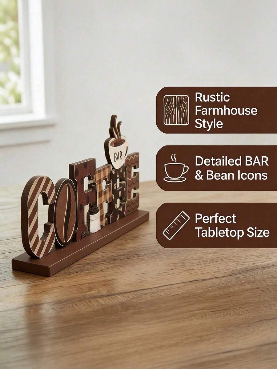 1pc Coffee Bar Decor Sign, Outdoor Coffee Bar Accessory, Rustic Coffee Fairy, Rustic Coffee Table Centerpiece Decor, Wooden Multi-Layer Coffee Tray Decor, Coffee Corner, Home Kitchen Decor