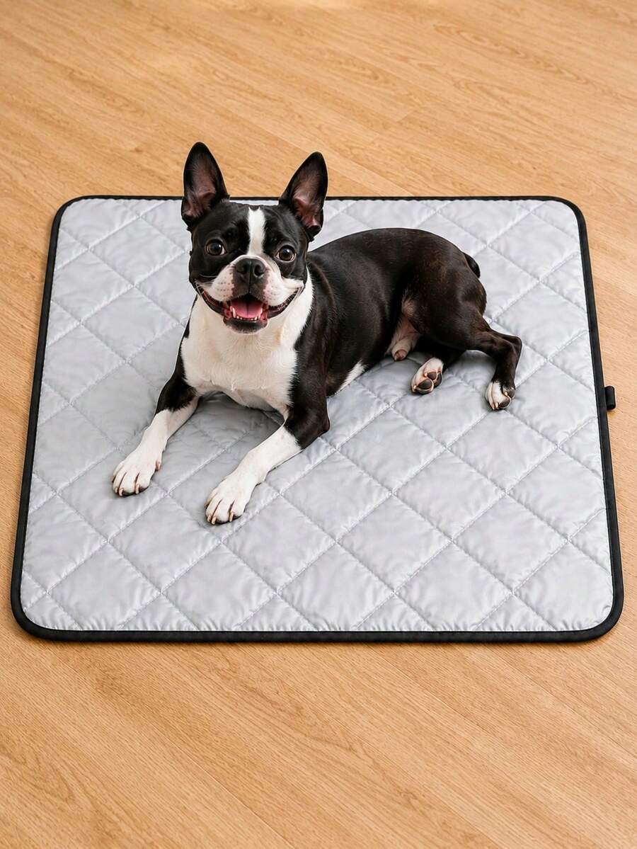 1pc Water-Resistant Quilted Dog Crate Mat & Car Seat Pad, Washable Kennel Sleeping Mat For Small Medium Dogs, Soft Travel Pet Bed Liner, 27.6 * 19.7 In - Silver - View 1