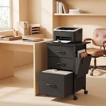 VASAGLE 3-Drawer File Cabinet, Mobile Printer Stand - Black - View 4