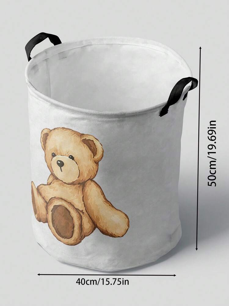 Cute Teddy Bear Print Laundry Basket, Large Capacity, Suitable For Daily Home Use, Bathroom Storage, Clothing Storage, Gift For Her, Halloween And Christmas, Practical Gift - Multicolor - View 11