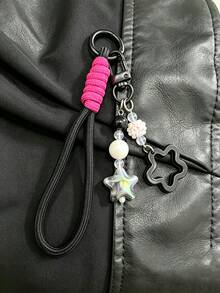 Cute Star Beaded Keychain, Y2K Aesthetic Braided Rope Bag Charm, Keychains For Car Keys, Colorful Bead Key Ring For Backpack Handbag Women Girls - Multicolor - View 2