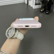 DECOPHONE غطاء هاتف وردي فاتح وأزرق فاتح بتصميم بسيط مع إطار، متوافق مع سلسلة أبل 18/17/16/15 غلاف واقي - وردي - مشاهدة 7