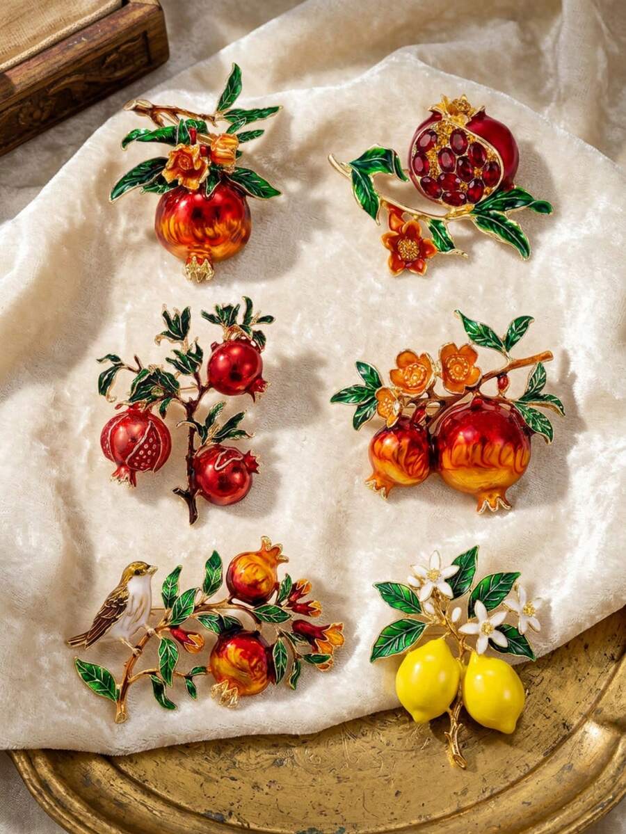 Luxury Rhinestone Lemon Pomegranate Brooches - Fruit Pins For Women Unisex Casual Party Accessories / Friends Gifts Badges Decoration - Fruit - View 1