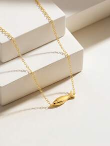 EleRunis 1PC 925 Sterling Silver Dainty Tiny Gold Fish Pendant Necklace Layering Necklace Minimalist Animal Necklace Design Birthday Gift Fish Jewelry Gift - Gold - View 2