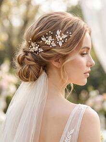 6pcs Elegant Pearl Rhinestone Leaf U-Shaped Hair Pins, Bridal Wedding Hair Forks For Women Prom Party Hair Accessories - Gold - View 4