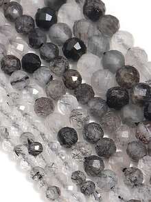 1 Strand Natural Black Rutilated Quartz Stone Faceted Round Loose Faceted Bead 2/3/4MM Pick Size For Jewelry Making Bracelet Accessories - Multicolor - View 4