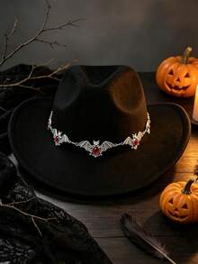 1PC Street Punk Gothic Red Bat Hat Chain, Halloween Y2K Dark‑Aesthetic Ornament, Fits Fedora & Bucket Hat - Bat-wing Style - View 3