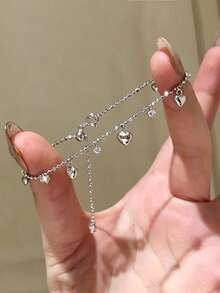 1pc Heart Tassel Rhinestone Bracelet For Women, Luxury Niche Exquisite Design High-End Jewelry - Multicolor - View 5