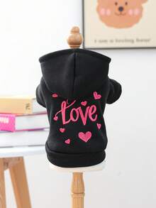 1pc Pet Clothes Dog Cat Apparel Clothing Small Dog Puppy Cute Pet Clothes Dog Apparel Clothing Small Dog Autumn/Winter Warm Comfortable Pink Heart Sweatshirt - Black - View 2