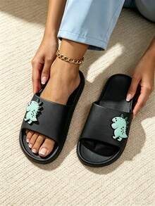 Women's Cartoon Monster Slippers, Soft EVA Platform Slide Sandals, Non-Slip Quick-Dry Indoor & Outdoor Shower Bathroom Slides - Style B-black - View 5