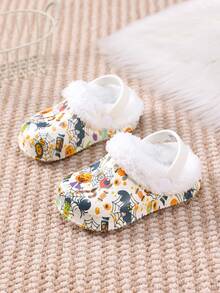 1 Pair Boys' Casual Comfortable Fashion Thermal Lined Warm Halloween Print Clogs, Autumn/Winter - White - View 1