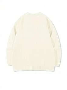 Men's Unisex Crew Neck Pullover Sweater, Casual Daily Commute, Versatile Streetwear, Sporty, Solid Color, Minimalist, Loose Fit, Long Sleeve, Autumn Winter - Apricot - View 3