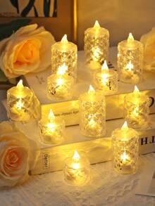1/3/12/24pcs Crystal Shaped LED Electronic Candles, Battery Operated, Flameless Candles, Indoor Tabletop Bar Decor Candles, Holiday, Party, Wedding, Proposal, Birthday Decoration Lights, Create Romantic And Cozy Atmosphere - Yellow Light - View 8