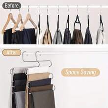 1pc 5-Layer Stainless Steel S-Shaped Pants Rackfor Hanging Pants, Towels, Jeans, And Various Additions, Wardrobe Organizer Artifact, Very Suitable For Storing Jeans And Pants, Space Saving Design, Clothes Storage Rack Storage - Multicolor - View 4