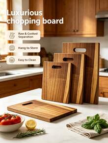 Solid Wood Cutting Board With Hanging Hole, Kitchen Accessories, Home Goods, Kitchen Essentials, Kitchen Decor, Multi-Functional Food Preparation Board, Suitable For Meat, Fruit, Vegetables, Cooked Food Platter - Brown - View 1