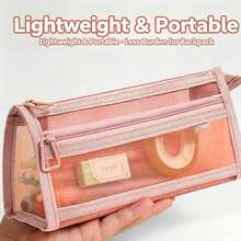 1pc Large Capacity Mesh Pencil Case, Multifunctional Portable Double Layer Pencil Bag, Cute Transparent Stationery Storage Bag, Travel Toiletry Bag, With Spacious Zipper Design, Convenient For Organizing School Supplies And Cosmetics - Multicolor - View 3