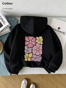 Oversized Women's Sweatshirt For Autumn/Winter, Long-Sleeve Hoodie With Pockets, Casual Top, Y2K Style, Daily Letter Graphic Print, Unisex Black - Black - View 6