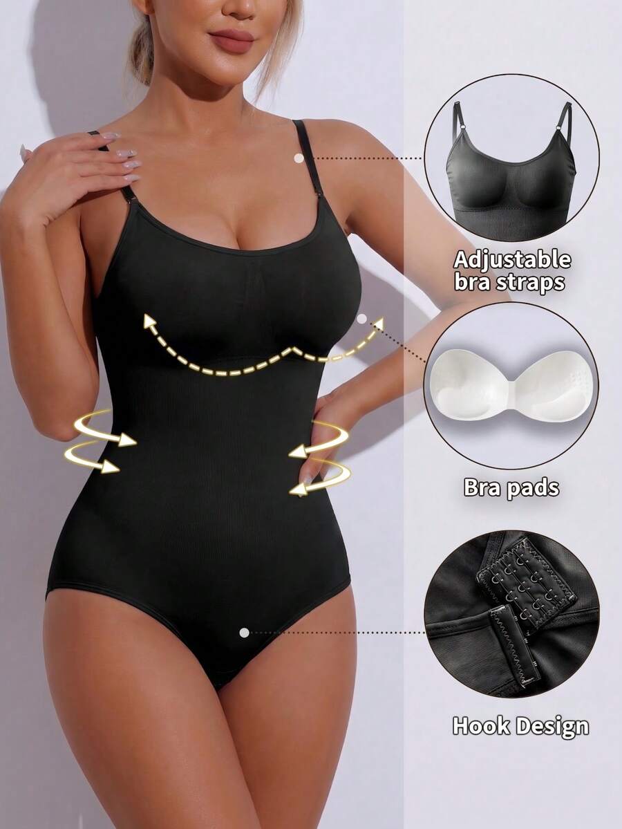 Shapewear Jumpsuit With Padded Bust, Tummy Control And Butt Lift, Ruched Bodycon Jumpsuit - Black - View 1