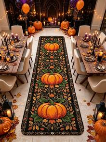 1pc Black Vine Pumpkin Long Runner Rug, Halloween Holiday Decor Long Hallway Carpet, Kitchen Rug, Decorative Carpet, Bedroom Decor, Small Rug, Carpet, Home Decor, Living Room Rug, Living Room Small Rug, Bedroom Carpet, Living Room Home Decor, Outdoor Rug, Enhance Home Style, Suitable For Adding Family Charm Decoration, Improve Happiness - Multicolor - View 3