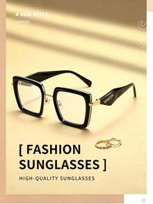 1 pieza Gafas cuadradas de lente transparente de gran tamaño con patillas de metal - Blanco dorado - Ver 9