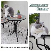 Juego De Mesa De Mosaico Para Patio:Mesa De Exterior Con 2 Sillas Plegables - Negro - Ver 6