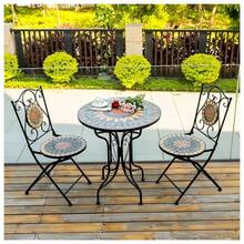 Juego De Mesa De Mosaico Para Patio:Mesa De Exterior Con 2 Sillas Plegables - Negro - Ver 8
