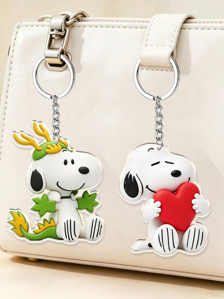 SNOOPY 2件組幸運龍史努比鑰匙圈套組,生肖龍 Cosplay 與愛心抱抱史努比鑰匙圈,多功能汽車鑰匙與手提包裝飾,休閒時尚配件與節日禮物 - 彩色 - 查看 1