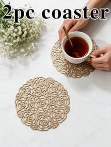 12pcs Gold Hollow PVC Drink Coasters, Washable Table Accessories, Non-Slip Tableware Mats, Breathable And Heat Dissipating, Lightweight And Easy To Store, Suitable For Restaurants, Cafes, Homestays, Perfect For Afternoon Tea, Holidays, Parties, Gatherings, Birthdays, Weddings, Dinner Parties - Multicolor - View 13
