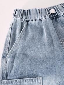 Young Boy Loose Washed Denim Jeans, Suitable For Autumn Casual, School, Outdoor Wear - Blue - View 5