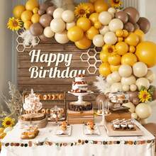 140pcs Bee Balloon Arch Garland Set, Includes Brown, Mustard Yellow, Yellow, Sand, White Balloons, Sunflower Bee Theme Birthday Babyshower Decoration - View 4