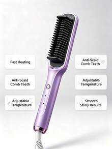 CRASTS Hair Straightener Brush, 2‑In‑1 Straightening Brush For Smooth Sleek Hair & Loose Curls, Ceramic Tourmaline Hot Brush Anti‑Scald Design, Portable Electric Hair Styling Comb For Home Salon Use - Lilac Purple - View 11
